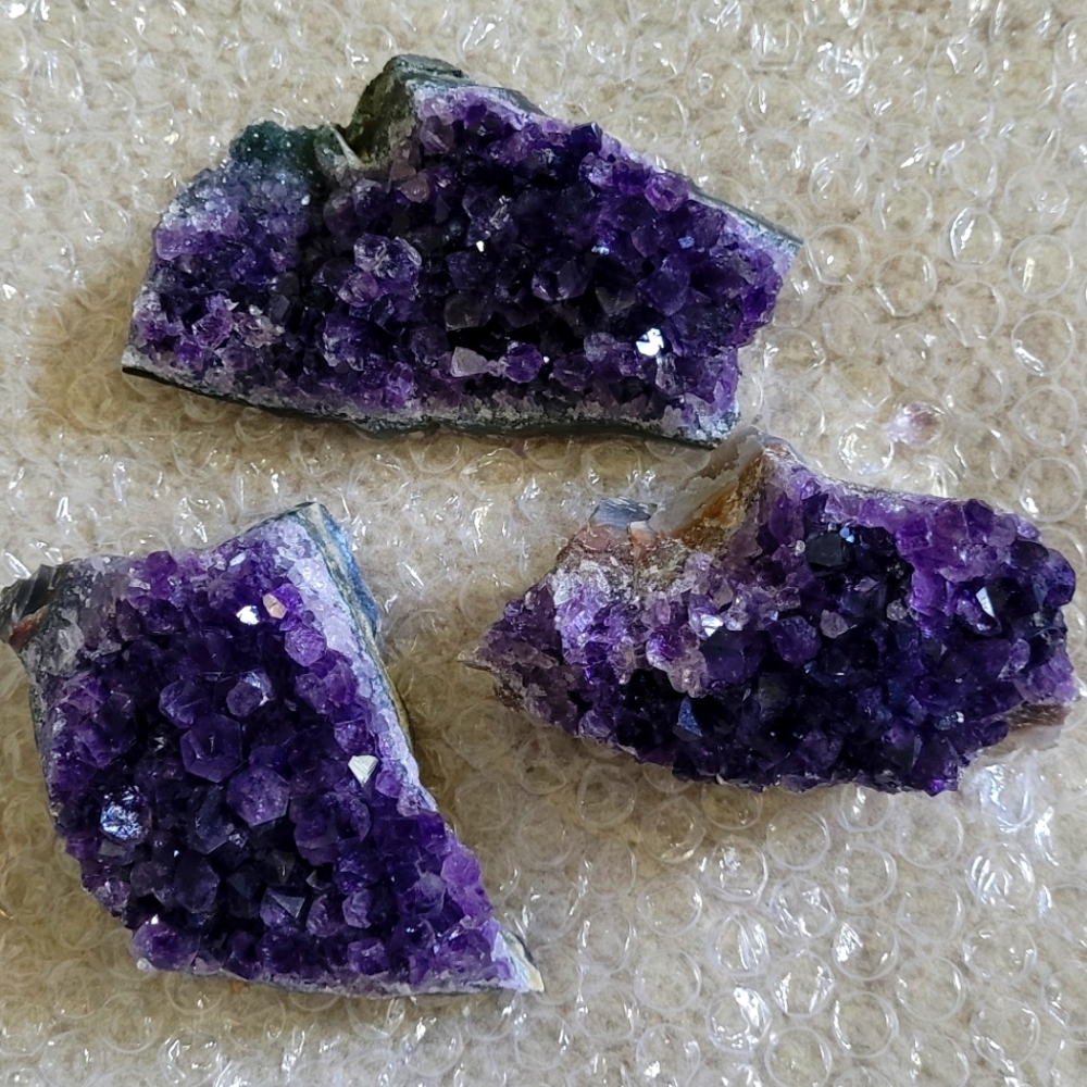 HQ Uraguyan Purple Amethyst Crystal Clusters Set of 3 Pieces